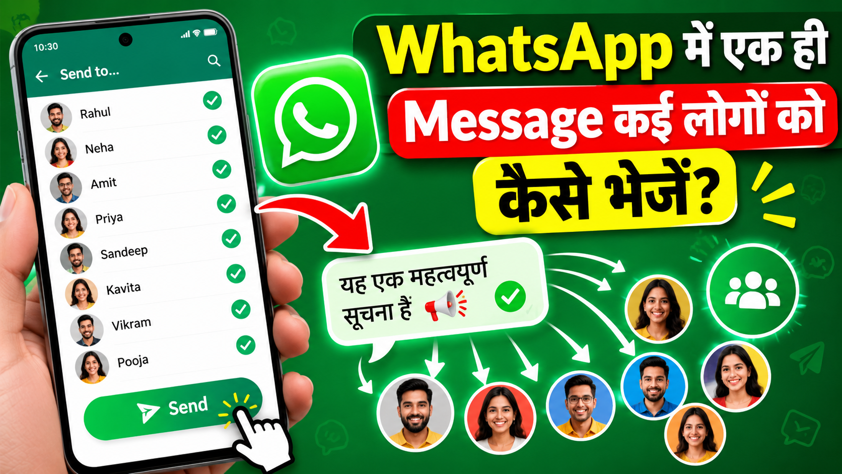 whatsapp par multiple logo ko message kaise bheje